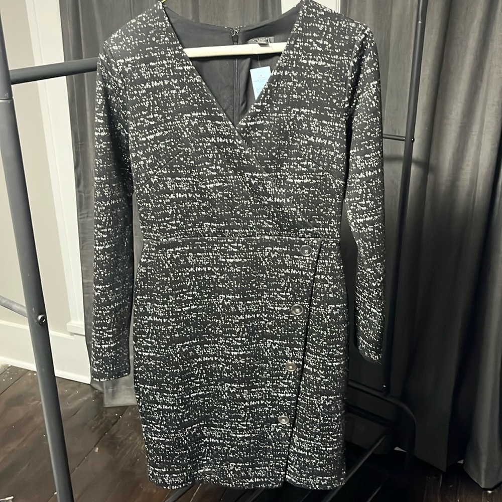 Winter dress.  Zipper back.  Silver buttons at waist.  Super cute.